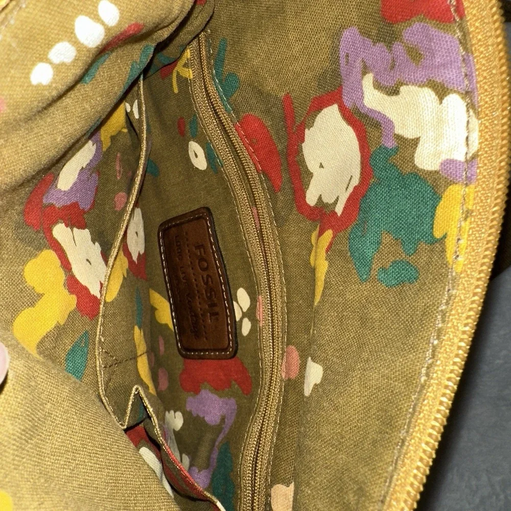 Vintage Fossil Cargo Shoulder Bag Purse Utility Hobo Canvas‎ Safari Yellow - Picture 16 of 16